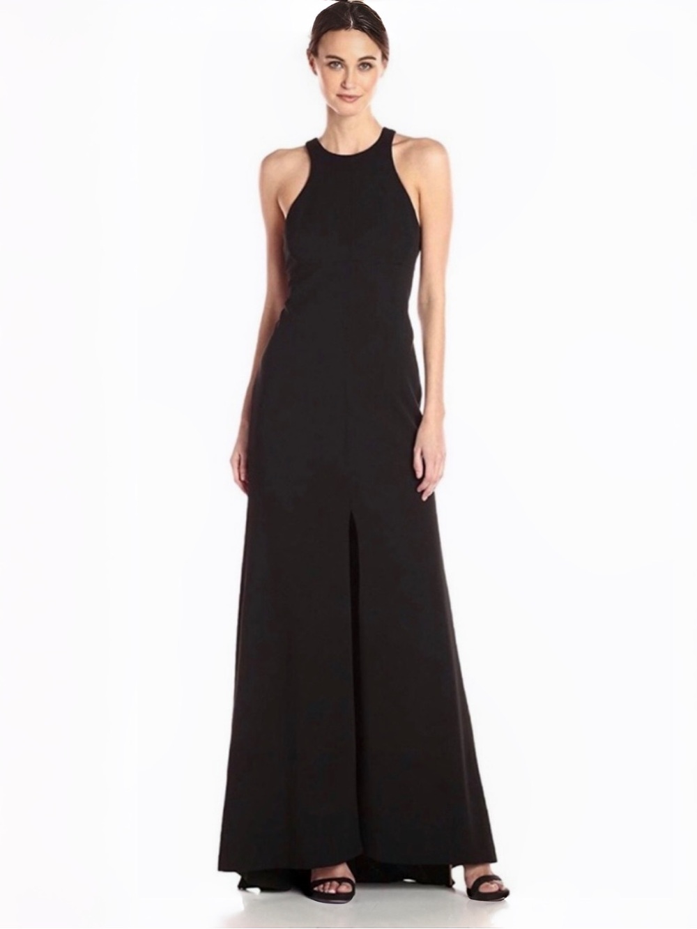 White by Vera Wang Halter Neck T-Strap Back Cutout Gown | Black | 4